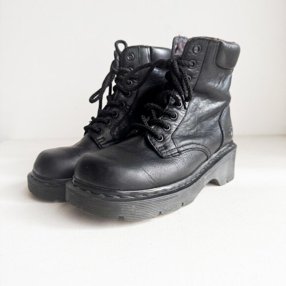 Doc Martens 8 Hole Super Chunky Black Leather Goth Rock Boots Square Toe  7 - Picture 4 of 7